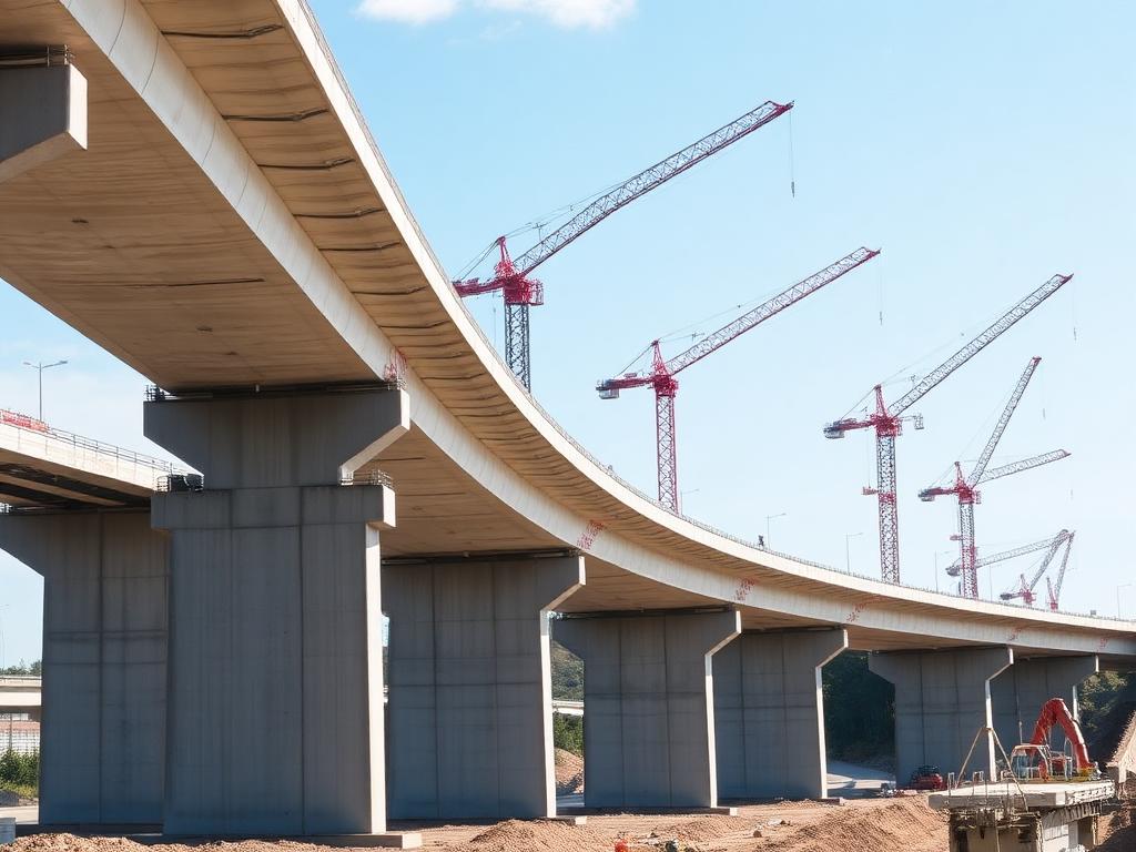 Concrete viaduct spans under construction