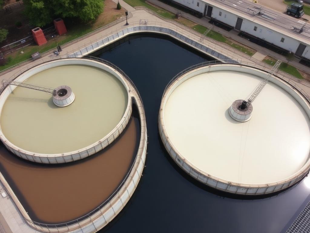 Circular sedimentation tanks at a water plant