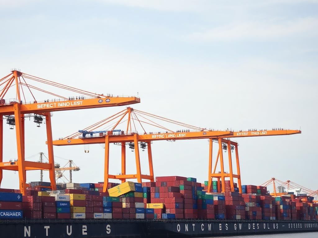 Gantry cranes over a container terminal quay