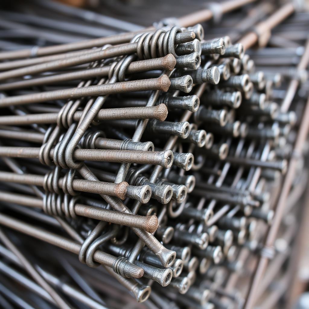 Close-up of bundled steel reinforcement bars
