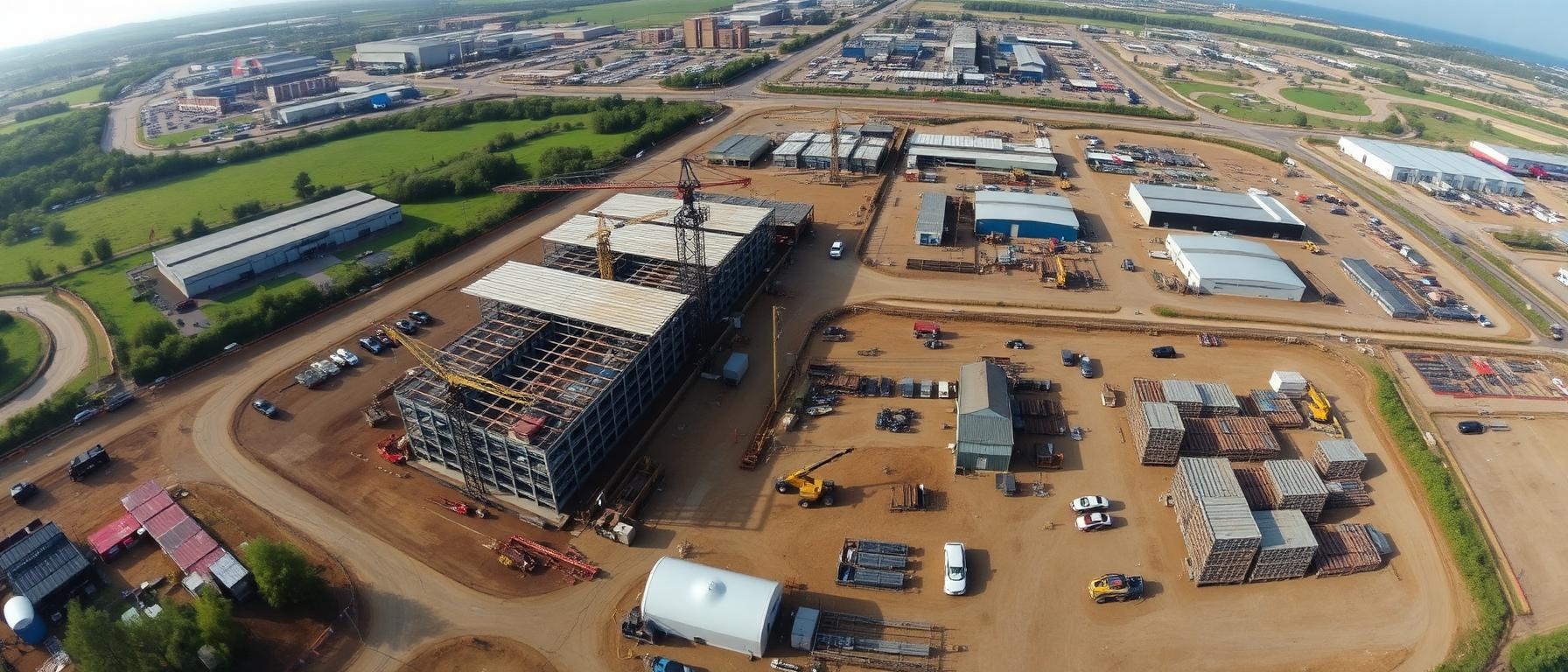 Aerial view of an active construction site